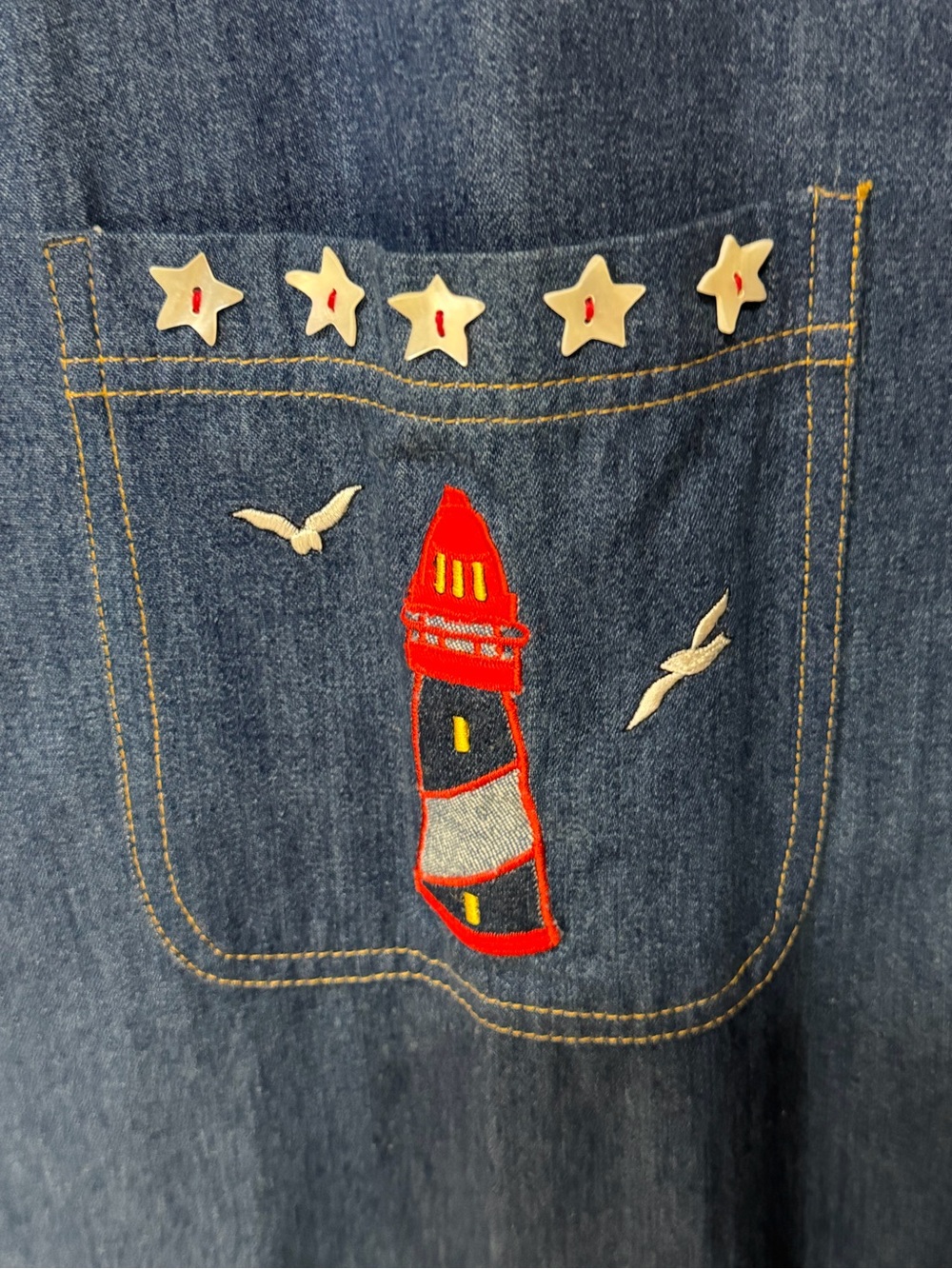 Vintage 90s Casey Coleman Embroidered Lighthouse Denim Jumper Dress NWT 3X - Picture 6 of 12
